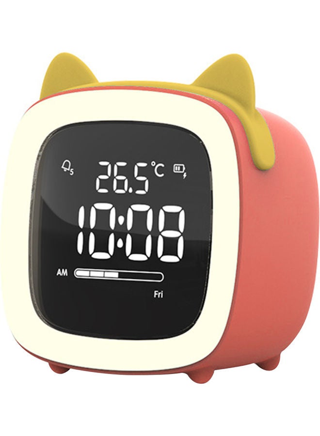 نيبمينينت Cartoon Rabbit Ear Shape Rechargeable Digital Display LED Nigh Light Alarm Clock Orange Cat 14.5x11.2x10سم - Image 1