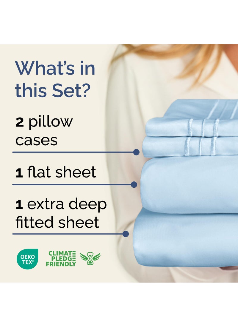 Extra Deep Twin Sheet Set - 4 Piece Breathable & Cooling Sheets - Hotel Luxury Bed Sheets Set - Easy & Secure Fit - Soft  Wrinkle Free & Comfy Sheets Set - Light Blue Sheet Set with Extra Deep Pockets