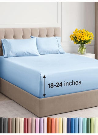 Extra Deep Twin Sheet Set - 4 Piece Breathable & Cooling Sheets - Hotel Luxury Bed Sheets Set - Easy & Secure Fit - Soft  Wrinkle Free & Comfy Sheets Set - Light Blue Sheet Set with Extra Deep Pockets - pzsku/ZD4F7408908B3A8CEF502Z/45/1749651174/e1d95107-55ad-469a-866b-52734bc1d9b1