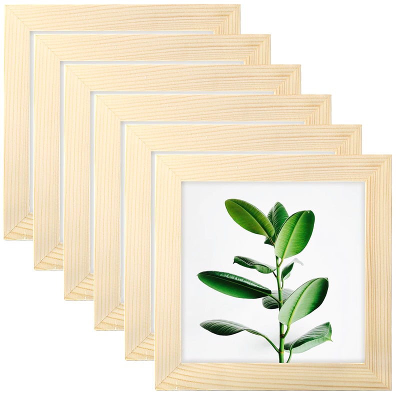 WUTL 5x5 Grain Picture Frames Square Classic Natural Wood 6 Pack for Wall Mounting and Tabletop Display - Image 1