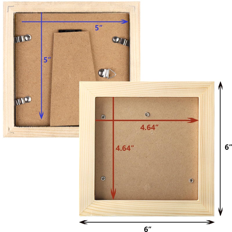 WUTL 5x5 Grain Picture Frames Square Classic Natural Wood 6 Pack for Wall Mounting and Tabletop Display - Image 3