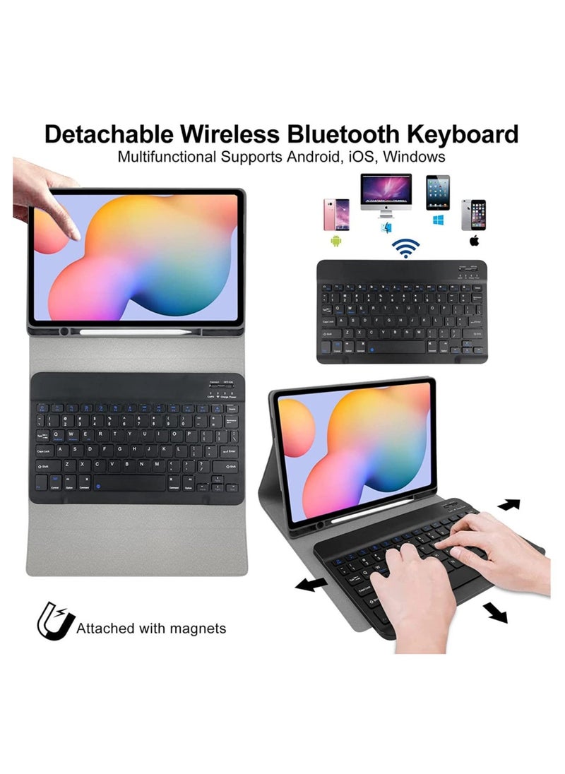 ELTRAZONE Keyboard Case for Samsung Galaxy Tab S6 Lite 10.4'' (SM-P610/P615/P613/P619,2020/2022), Lachesis Business Leather Folio Cover with Detachable Magnetically Bluetooth Keyboard with S-Pen Holder, Black - Image 2