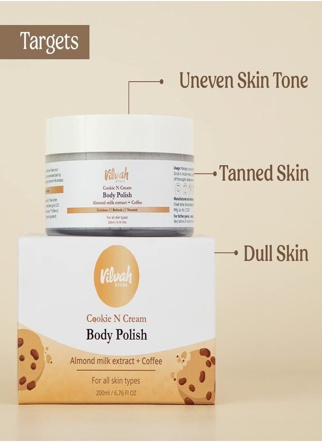 vilvah STORE - Cookie N Cream Body Polish | For Even Skin Tone, Targets Tanned and Dull Skin | 200 ml - Image 1