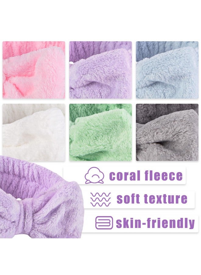Shindel Hindel 6Pcs Makeup Headbands For Women Spa Headband Bow Tie Hair Band Coral Fleece Head Wraps For Washing Face Skincare Shower Sports Yoga 6 Assorted Colors - Image 4