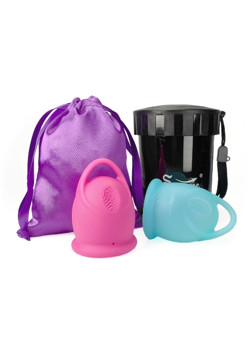 Syarme - Menstrual Cup, Reusable Period Cup, Made of Medical Silicone, Replacement for Tampons and Pads, Contains 2 Menstrual Cups S and S, Washing Sterilizer Bottle and Cloth Bag - Image 1