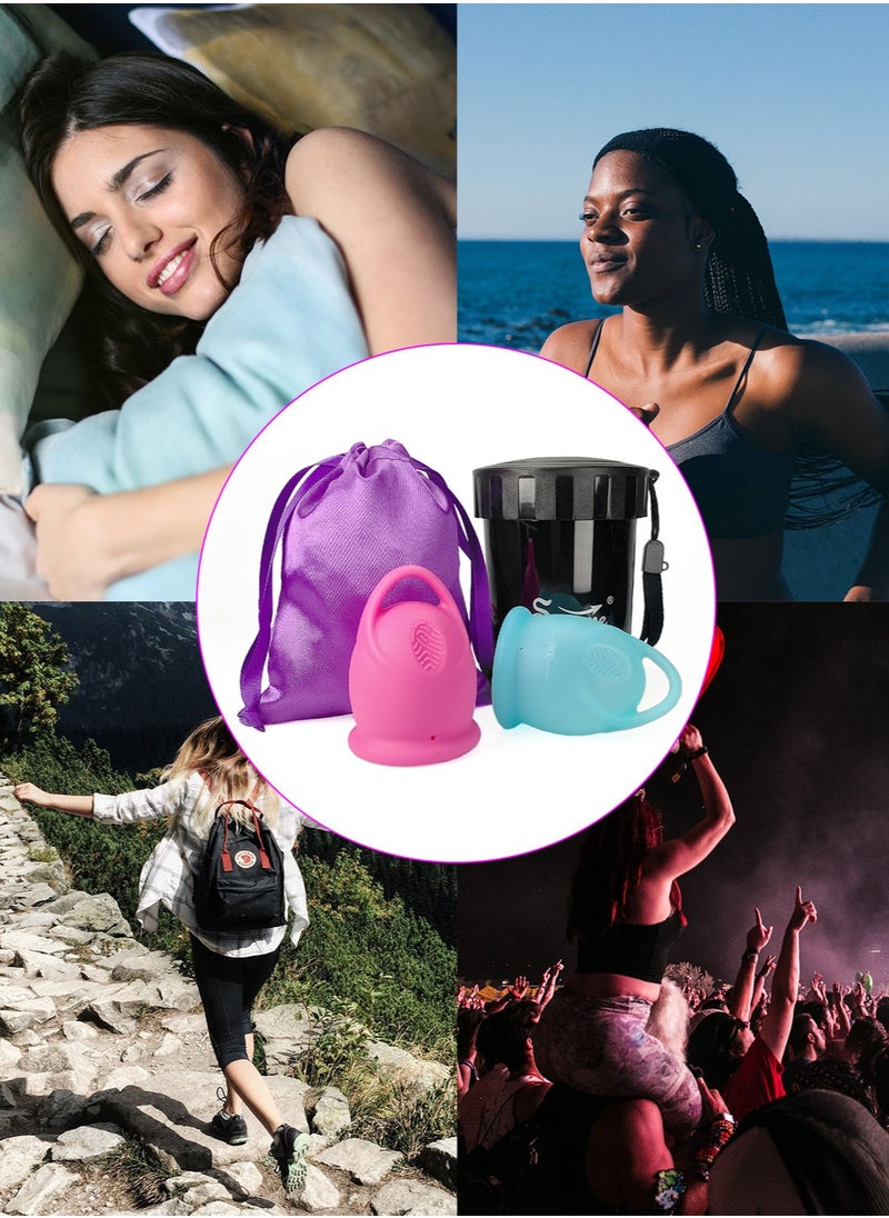 Syarme - Menstrual Cup, Reusable Period Cup, Made of Medical Silicone, Replacement for Tampons and Pads, Contains 2 Menstrual Cups S and S, Washing Sterilizer Bottle and Cloth Bag - Image 1