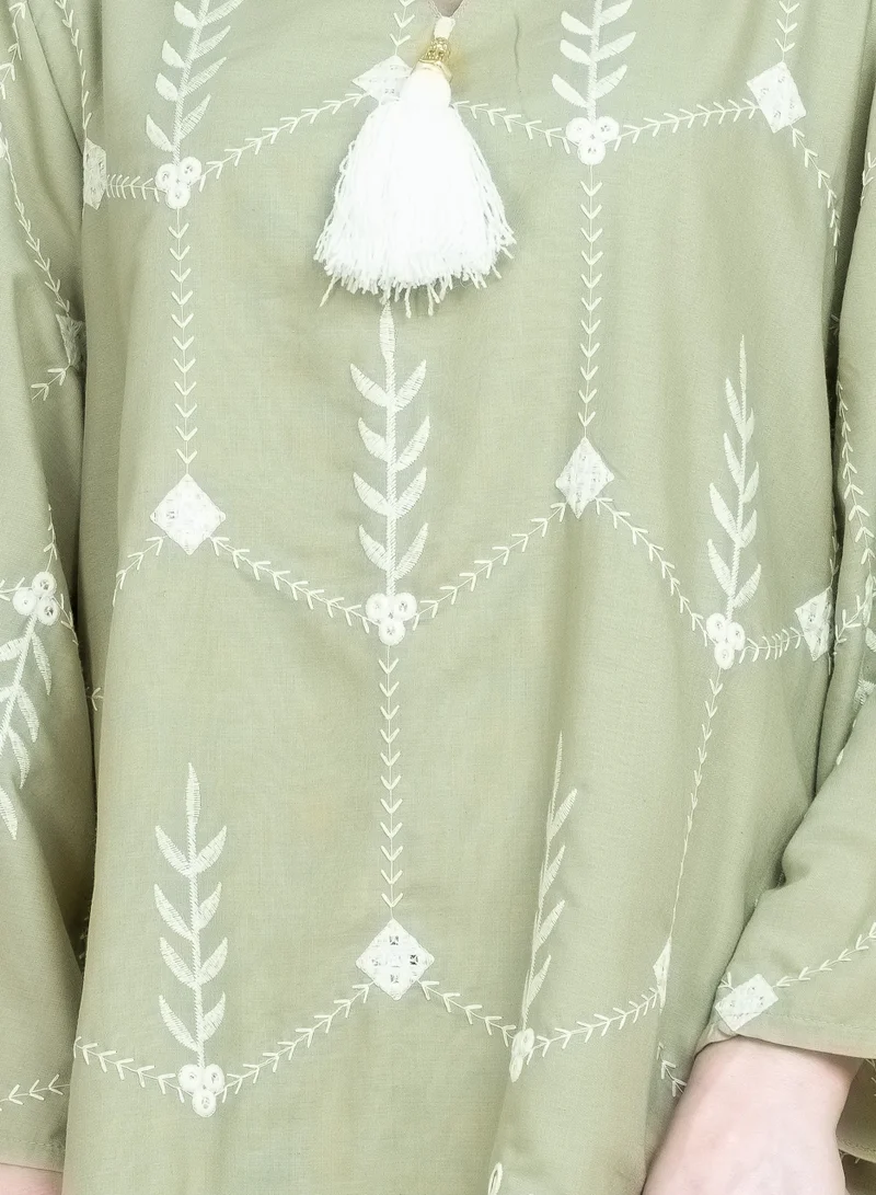 IKKXA Embroidered Pattern Jalabiya CJ1068 Green