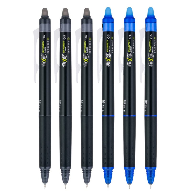 PILOT FriXion Synergy Clicker Retractable & Erasable Gel Ink Pens, 0.5mm Extra Fine Point, 6-pack (Black/Blue) - Image 4