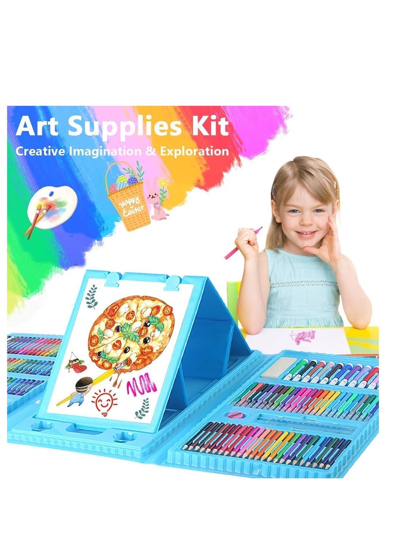 208 مجموعات من مجموعات الرسم ، رسم الفن اللوازم ، على الوجهين ثلاثة أضعاف الحامل ، النفط الطلاء عصا ، الطباشير الملون ، قلم رصاص اللون ، لون الماء ، مناسبة للأطفال والمراهقين والفتيات والفتيان والفنانين ( الأزرق ) - Image 2