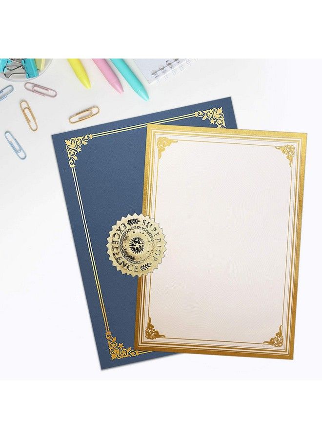 SUNEE 75Pcs Certificate Kit 25Pcs Navy Blue Certificate Holders & 25Pcs Letter Size Certificate Papers & 25Pcs Gold Foil Award Seals For Diploma Award Accomplishment - Image 3