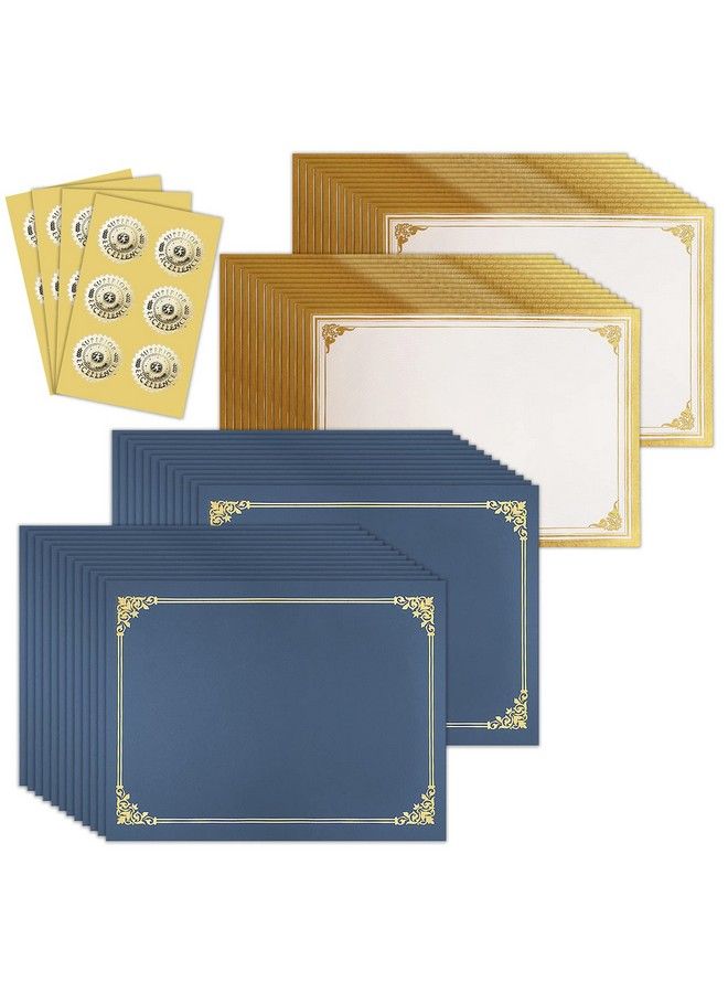 SUNEE 75Pcs Certificate Kit 25Pcs Navy Blue Certificate Holders & 25Pcs Letter Size Certificate Papers & 25Pcs Gold Foil Award Seals For Diploma Award Accomplishment - Image 2