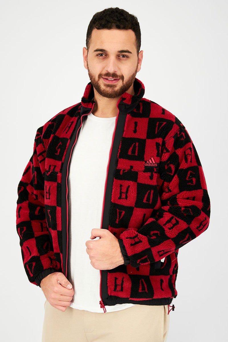 Adidas جاكيت رياضي للرجال بأكمام طويلة ومُحكم، أحمر وأسود - Image 1