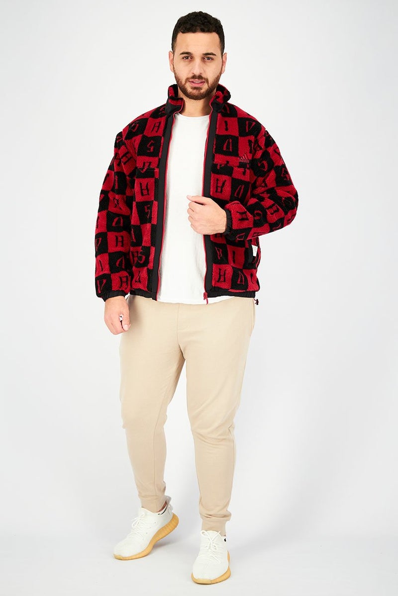 Adidas جاكيت رياضي للرجال بأكمام طويلة ومُحكم، أحمر وأسود - Image 4