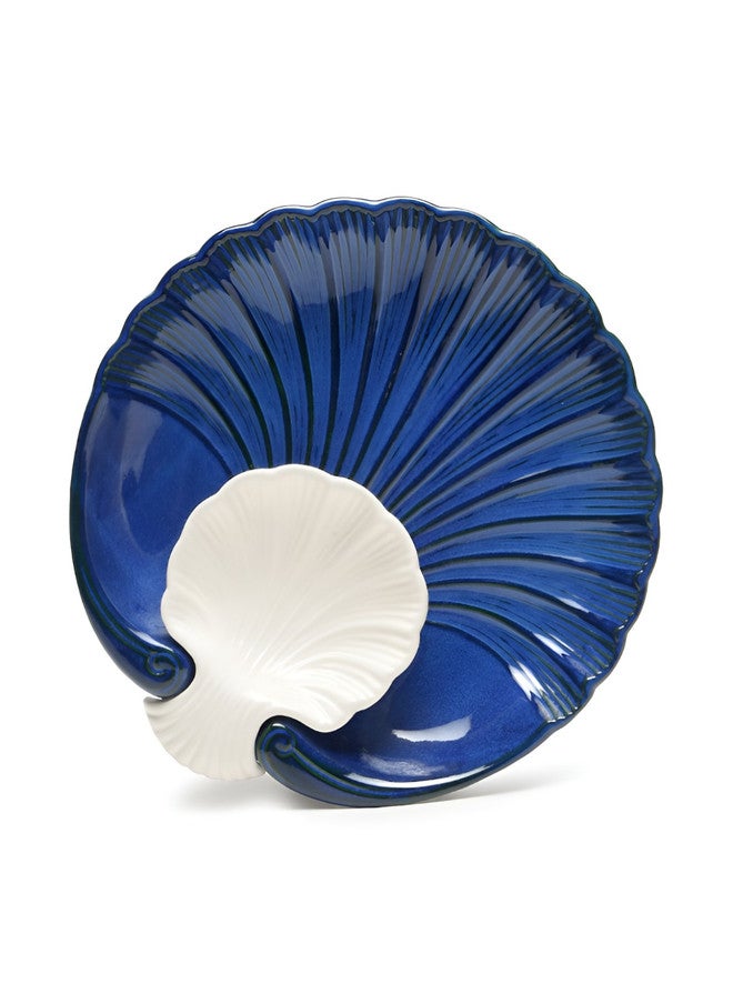Arrabi Nevy Blue & White Ceramic Shell Platter Set - Image 3