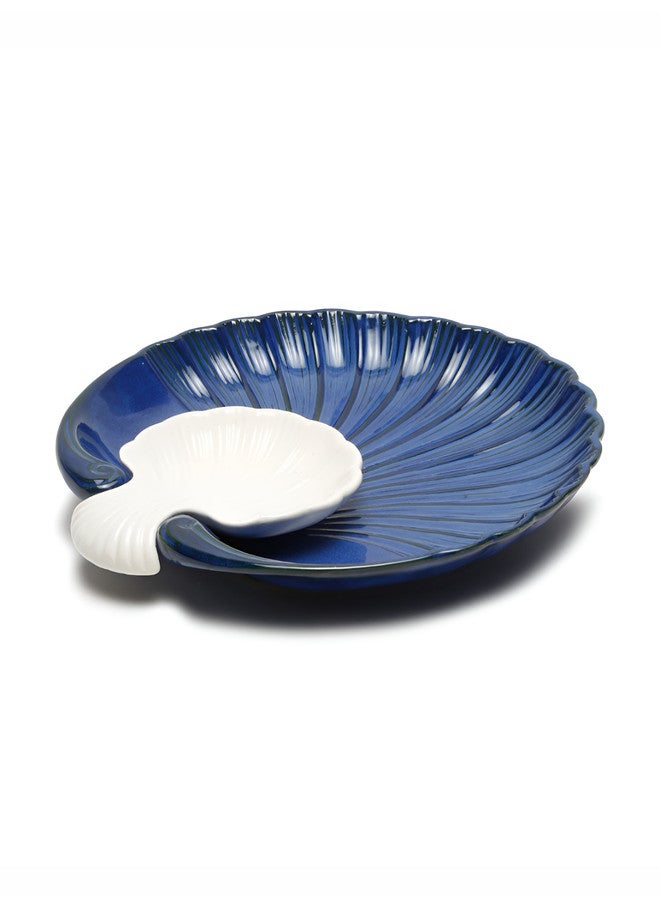 Arrabi Nevy Blue & White Ceramic Shell Platter Set - Image 2