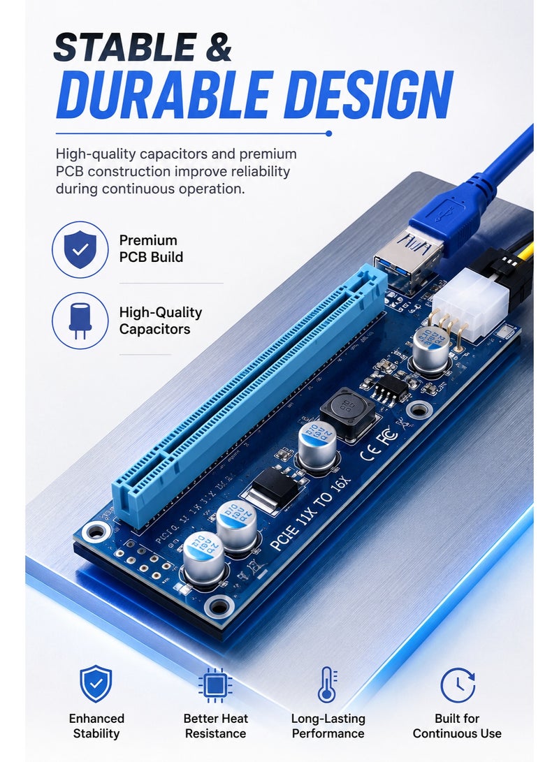 ​كابل كونف بطاقة تمديد PCIe (محول من PCI-E 1X إلى 16X) مع كابل USB 3.0 وموصل طاقة SATA | وصلة تمديد عالية السرعة لبطاقة الرسوميات (GPU) مخصصة لتعدين البيتكوين ومنصات التعدين وأجهزة الكمبيوتر المكتبية. - Image 5