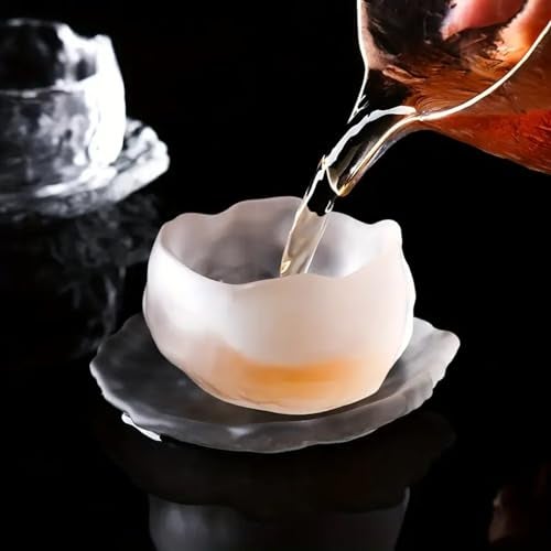 SIYANSHU Glass Mug Frozen Tea Cup Wine Mugs Tea Cup with Saucers, Manual Production, The Sense of Crystal, for Home or Outdoor Travel (White, Pack of-4) - Image 1