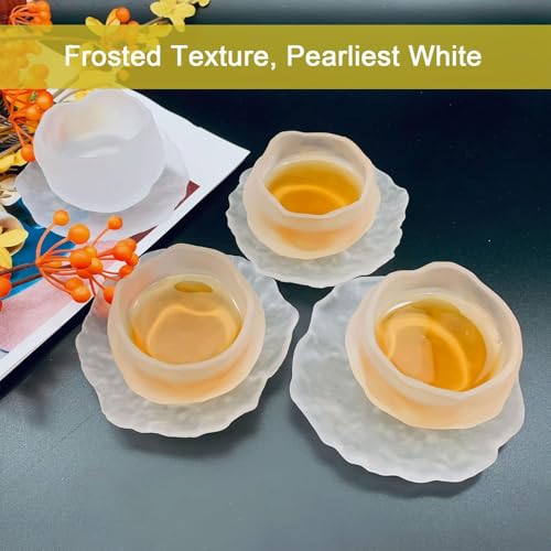 SIYANSHU Glass Mug Frozen Tea Cup Wine Mugs Tea Cup with Saucers, Manual Production, The Sense of Crystal, for Home or Outdoor Travel (White, Pack of-4) - Image 4
