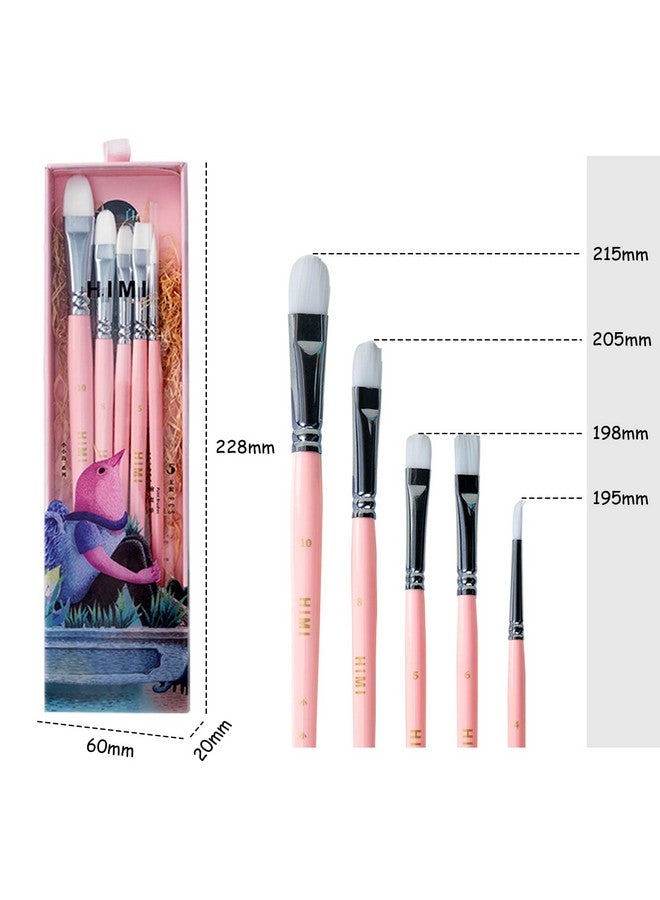 هيمي مجموعة فرش طلاء ليتل بيرد مكونة من 5 قطع لطلاء الغواش الزيتي الأكريليك، 1 فرشاة عريضة 3 فرشاة مروحية 1 فرشاة تحديد مثيرة للاهتمام، هدية رائعة للفنانين المبتدئين من هواة الفن (وردي 5 قطع) - Image 3