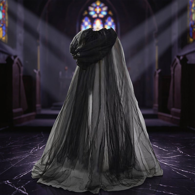 Hooded Tulle Cape Premium Soft Mesh Unisex Adult 185cm White Cosplay Costume - Image 4