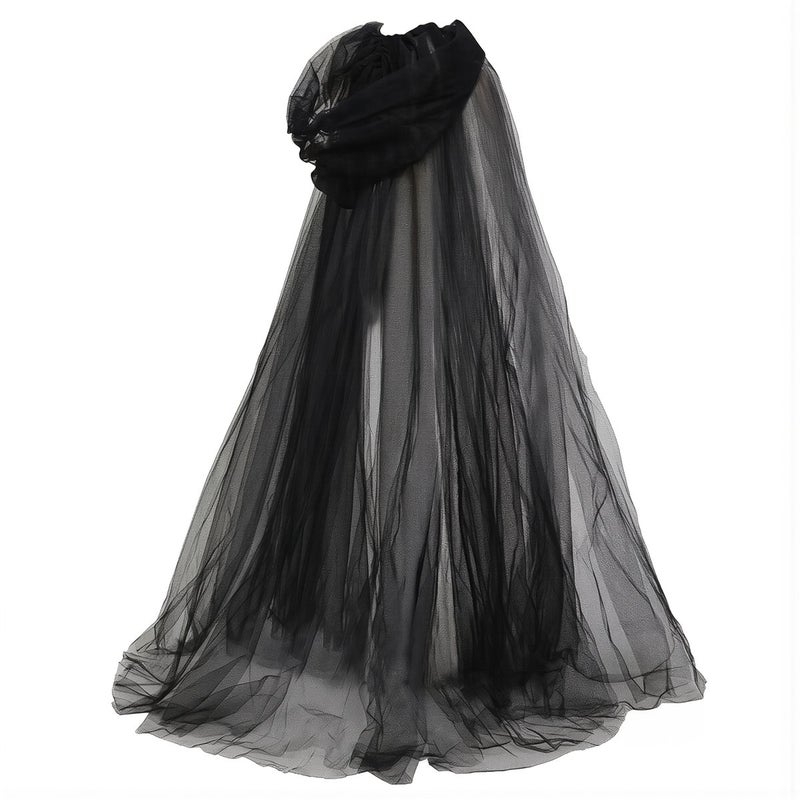Hooded Tulle Cape Premium Soft Mesh Unisex Adult 185cm White Cosplay Costume - Image 1