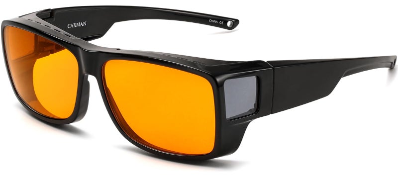 CAXMAN 999 Blue Light Blocking Glasses Sleep Glasses Orange Tinted Lens for Good Sleep Fit Over Glasses Fully Covered Your Eyes Black - Image 2