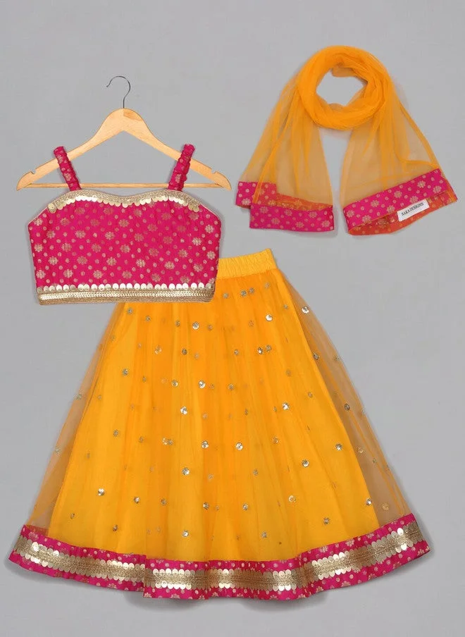 Saka Designs Lehenga Choli Set for Girls - Orange and Magenta