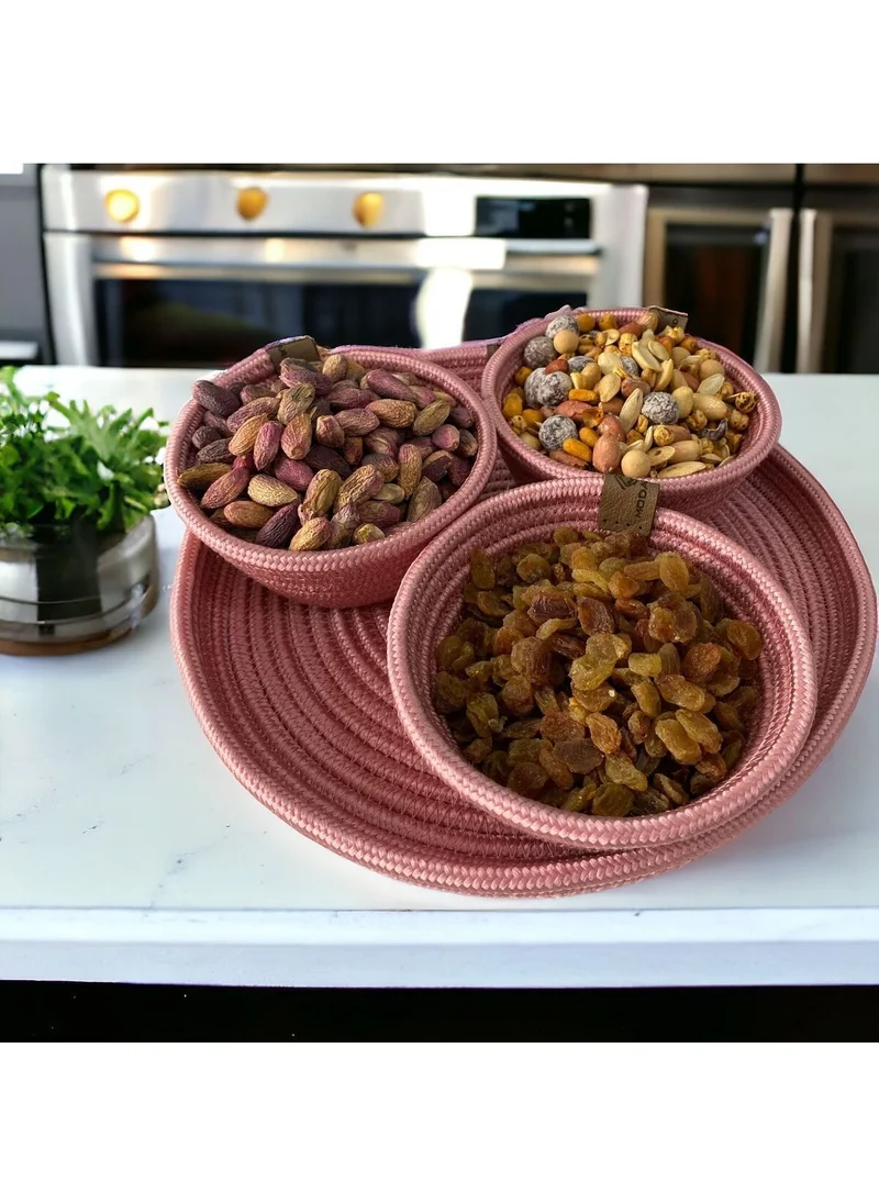 BDZ Deri Bdz Leather 3 Piece Presentation Snack Set Jute Wicker Presentation Container with Tray