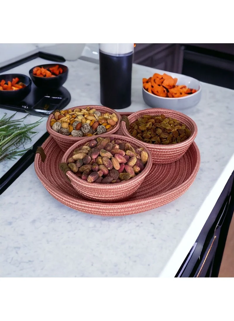 BDZ Deri Bdz Leather 3 Piece Presentation Snack Set Jute Wicker Presentation Container with Tray