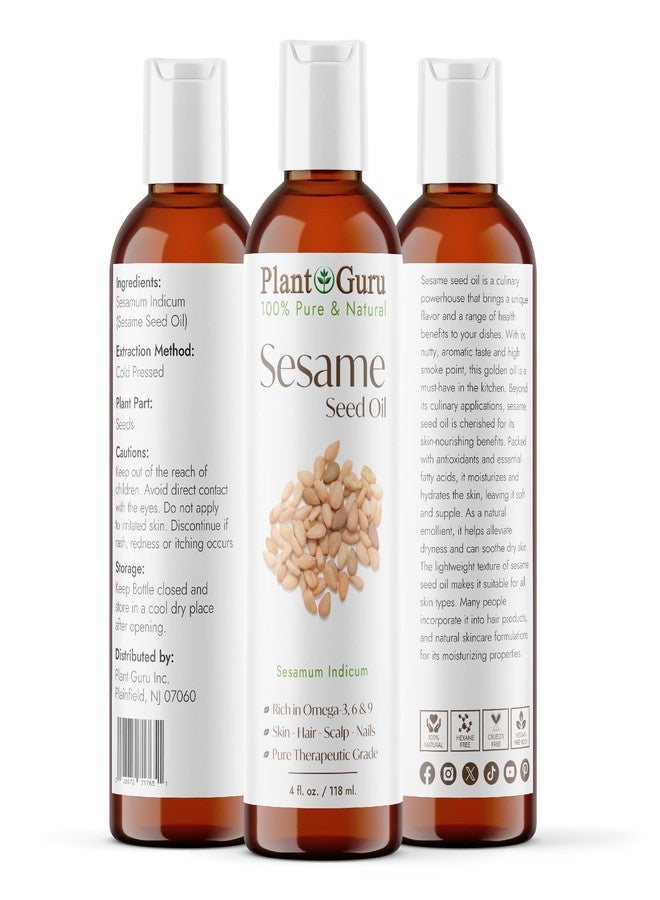Plant Guru Sesame Seed Oil 4 fl. oz. - Cold Pressed, 100% Pure & Natural Carrier for Skin, Face, Body, Hair, and Cooking. Great for DIY Creams, Lotions, and Lip Balms. - Image 2