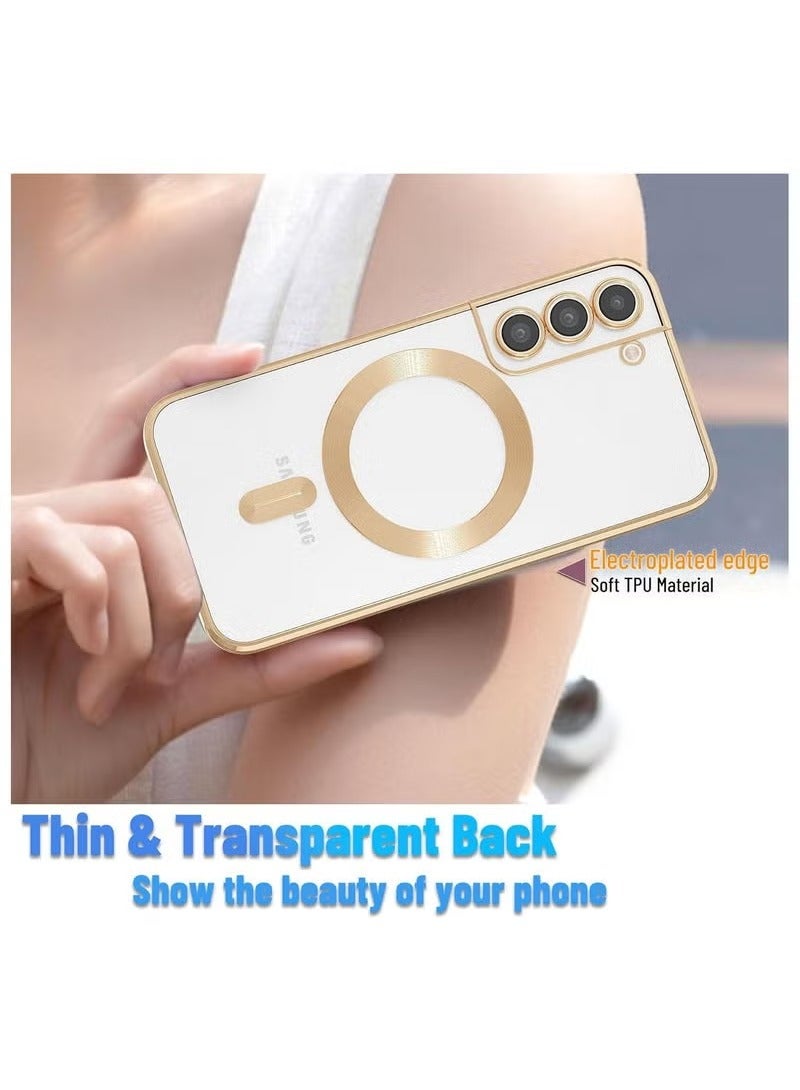 TIGER Magnetic Samsung Galaxy S22 Case – Electroplated Clear Back Cover with Gold Edges, MagSafe-Compatible Slim Protective Phone Case, Shockproof Design with Raised Camera Lens Protection, Anti-Scratch Transparent Case for Samsung Galaxy S22 - Image 4