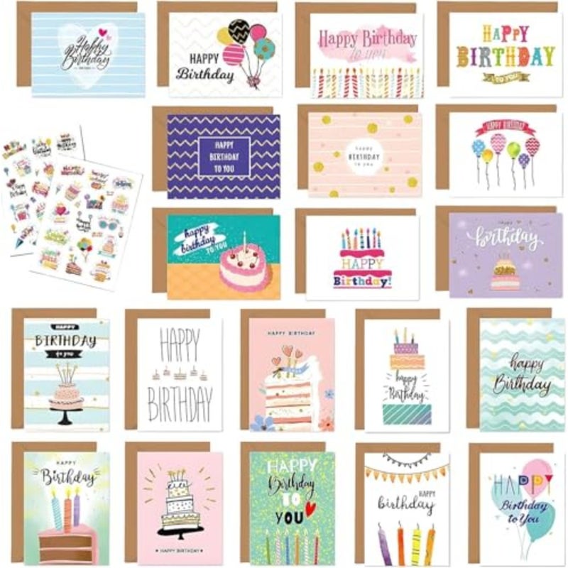 Birthday Cards Multipack - 20PCS Cartoon Card with Envelopes, Blank Happy Greeting DIY Set for Boys and Girls, Fun and Colorful Kid Greetings for Parties and Gifts Multicolor - Image 1