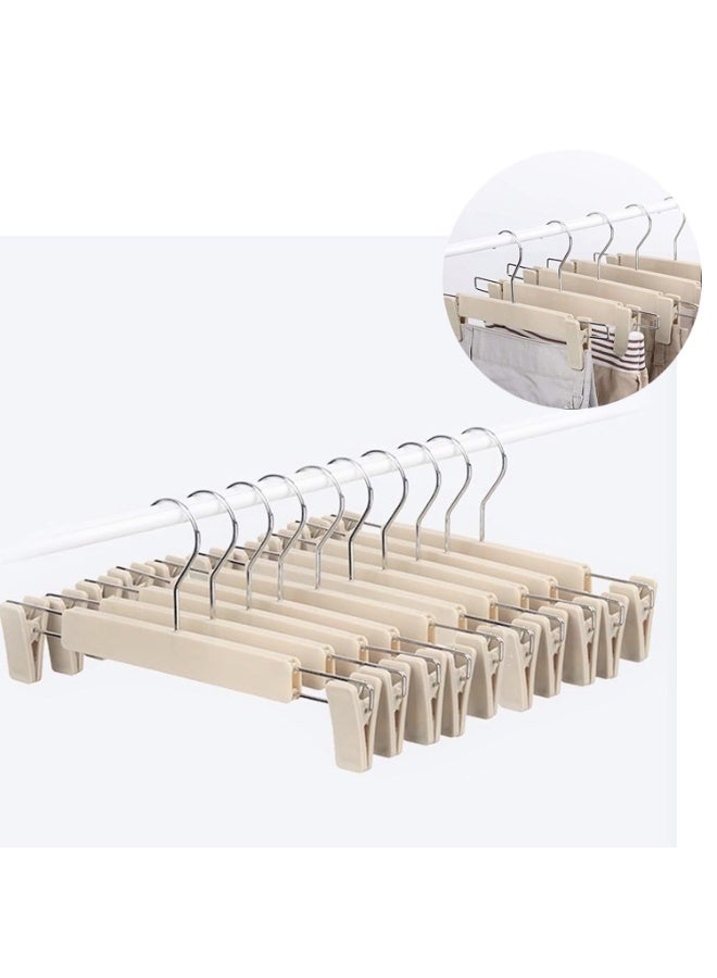 DIOTTI 10 Pack Pants Hangers with Clips, Plastic Clothes Hangers with 360° Swivel Hooks, Adjustable Non-Slip Clips for Skirts, Shorts, Trousers, and More (Khaki) - Image 1
