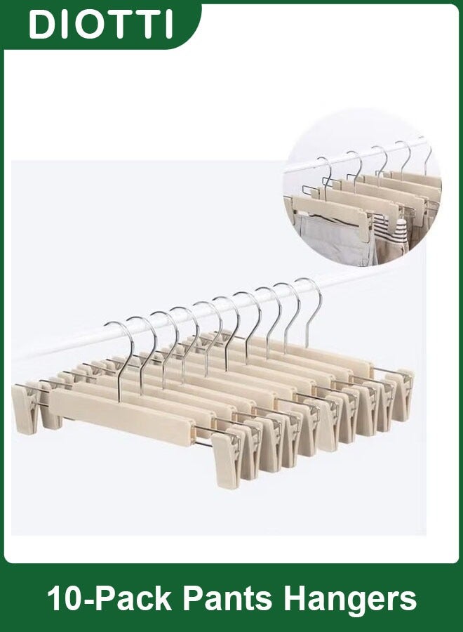 ديوتي مجموعة من 10 شماعات ملابس بلاستيكية مع مشابك، شماعات ملابس بلاستيكية مع خطافات دوارة 360 درجة، مشابك قابلة للتعديل وغير قابلة للانزلاق للتنانير والسراويل القصيرة والسراويل والمزيد (كاكي) - Image 1