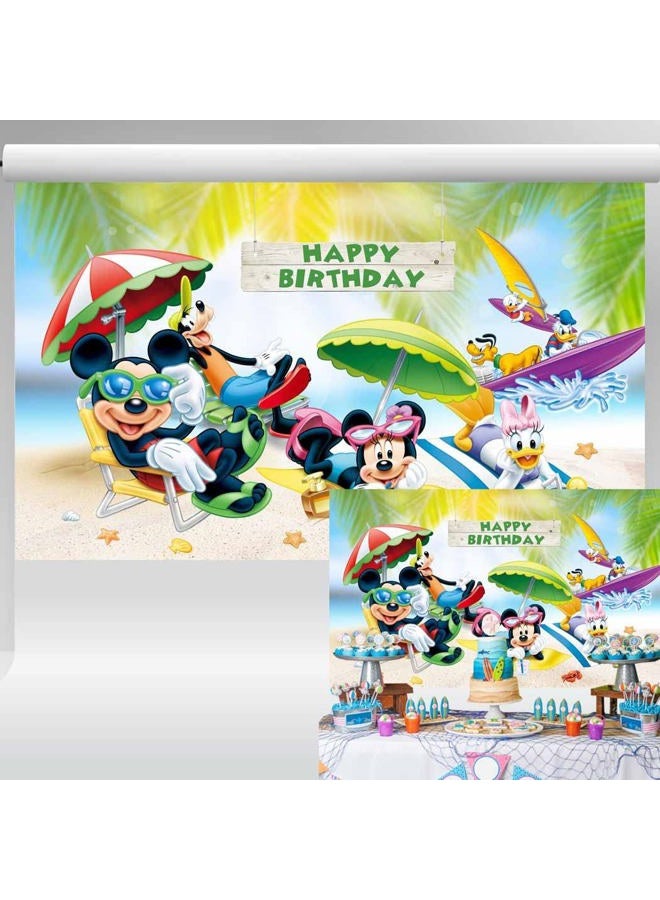 Ericbackdrop Mickey and Friends Backdrop Summer Beach Birthday Party Supplies Palm Leaves Holiday Theme Background Boys Girls Birthday Decorations 5x3 ft 110 - Image 1