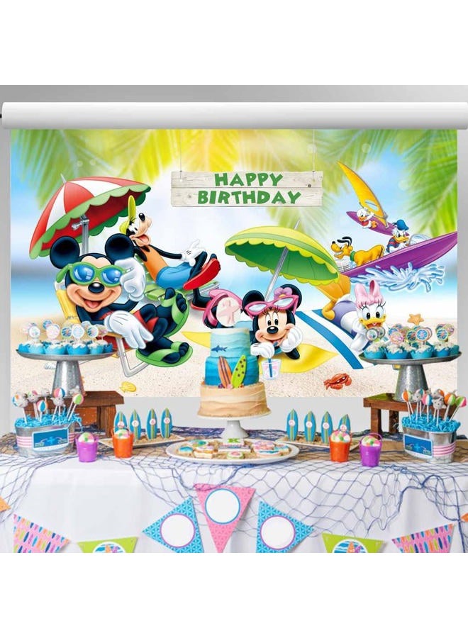 Ericbackdrop Mickey and Friends Backdrop Summer Beach Birthday Party Supplies Palm Leaves Holiday Theme Background Boys Girls Birthday Decorations 5x3 ft 110 - Image 2