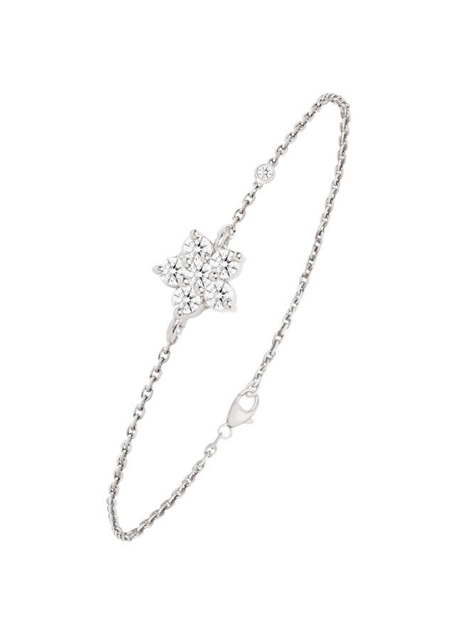 MINUTIAE Adjustable Stylish Flower Cut Cubic Zirconia Diamond Chain Bracelet for Women & Girls (Silver) - Image 1