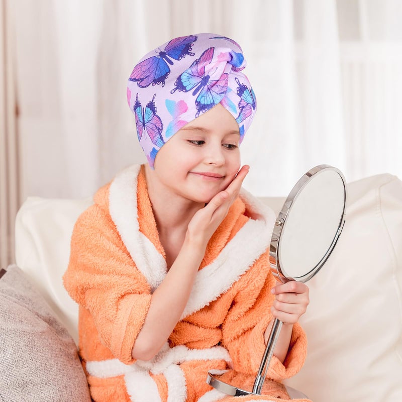 Fiobee Microfiber Hair Towel Wrap For Kid Rapid Drying Towel Absorbent Hair Turbans For Wet Hair With Button Women Girls Long Curly Hair Pack Of 2  Butterfly - Image 2