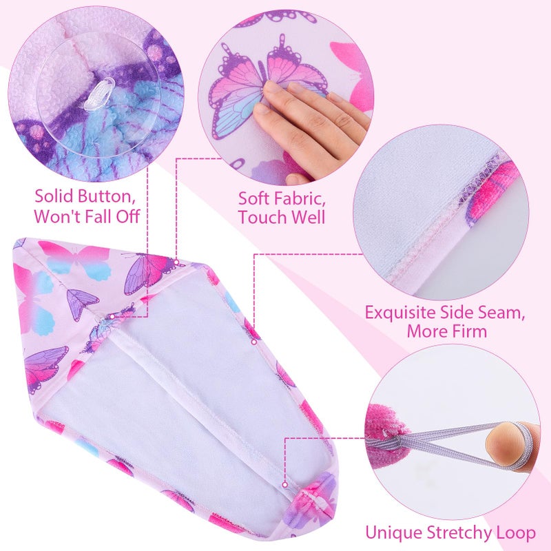 Fiobee Microfiber Hair Towel Wrap For Kid Rapid Drying Towel Absorbent Hair Turbans For Wet Hair With Button Women Girls Long Curly Hair Pack Of 2  Butterfly - Image 4