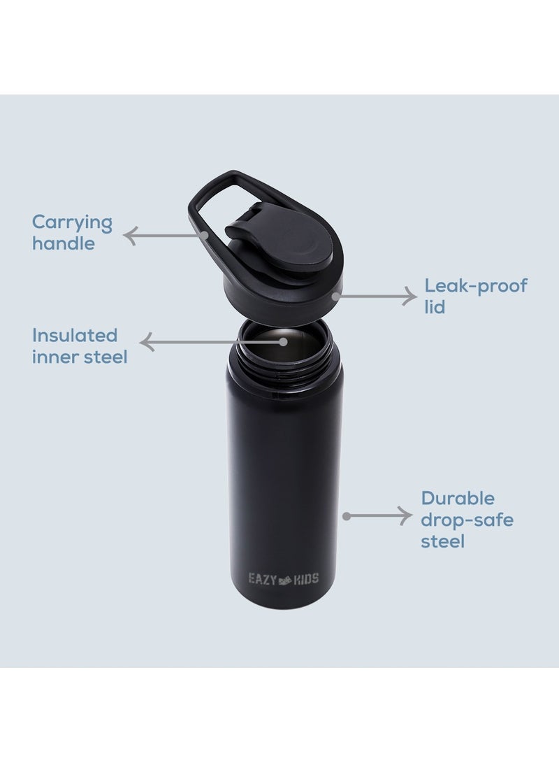 Eazy Kids Stainless Steel Sports Water Bottle - Black, 700 Ml  - Image 5