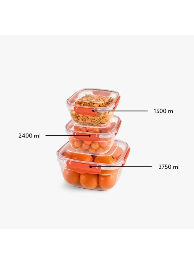 Dunya Plastik Dunia Fresh & Lock orange Square 3-Piece Food Storage Refrigerator Container Set - With Airtight Lid - BPA-Free (1500-2400-3750) ML - Image 1