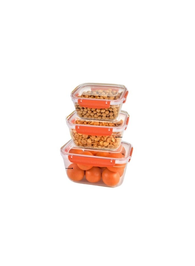 Dunya Plastik Dunia Fresh & Lock orange Square 3-Piece Food Storage Refrigerator Container Set - With Airtight Lid - BPA-Free (1500-2400-3750) ML - Image 2
