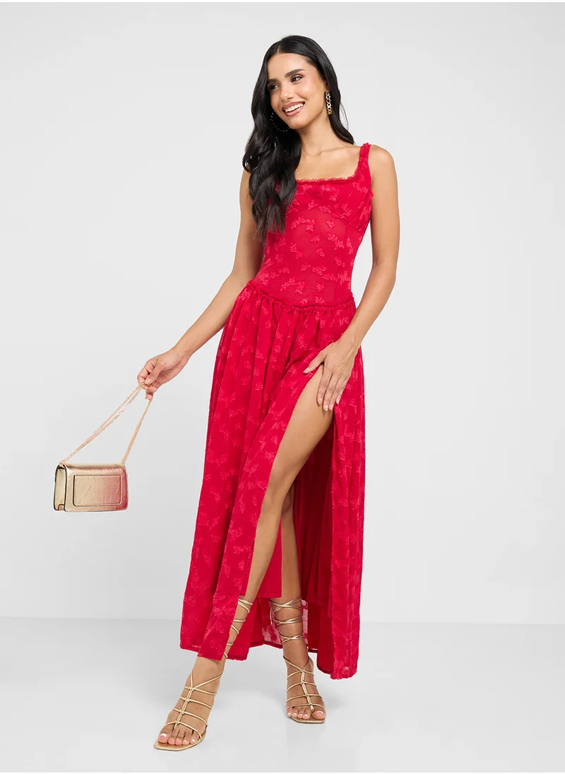 جينجر Corset Bodice Floral Dropwaist Pleated Dress
