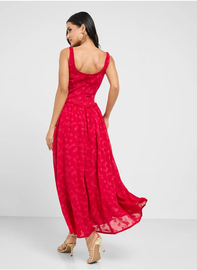 جينجر Corset Bodice Floral Dropwaist Pleated Dress