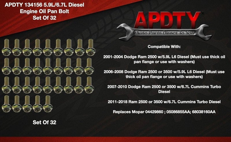 APDTY 134156 Engine Oil Pan Bolt Set of 32 for 1999-2010 6.7L Cummins Diesel Engine - Image 5