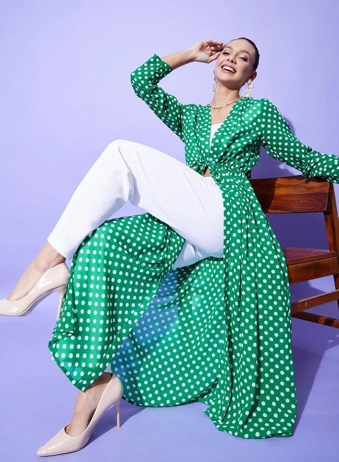 StyleStone Stylestone Green Polka Dot Print Long Sleeve Shrug