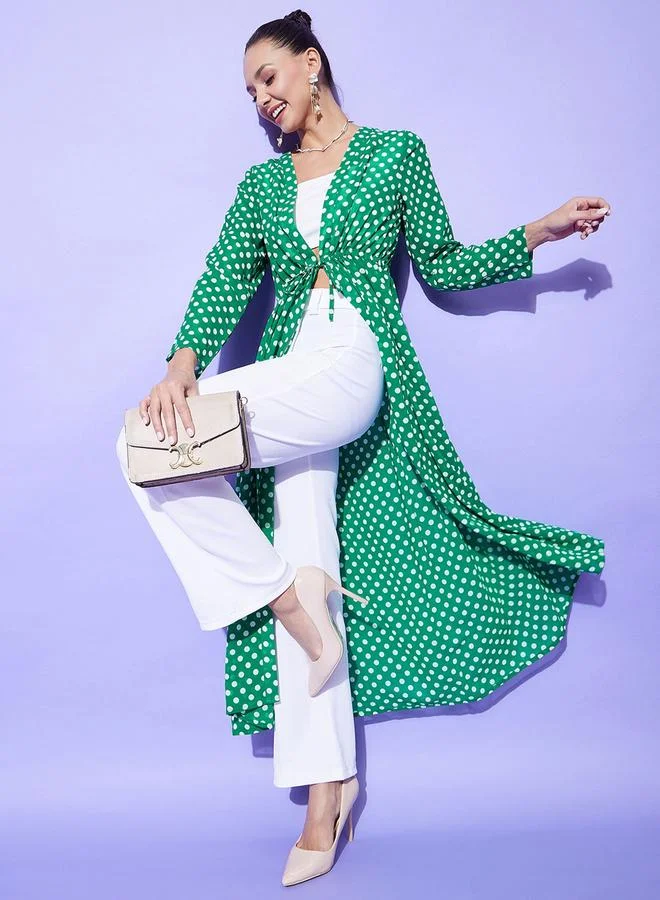 StyleStone Stylestone Green Polka Dot Print Long Sleeve Shrug