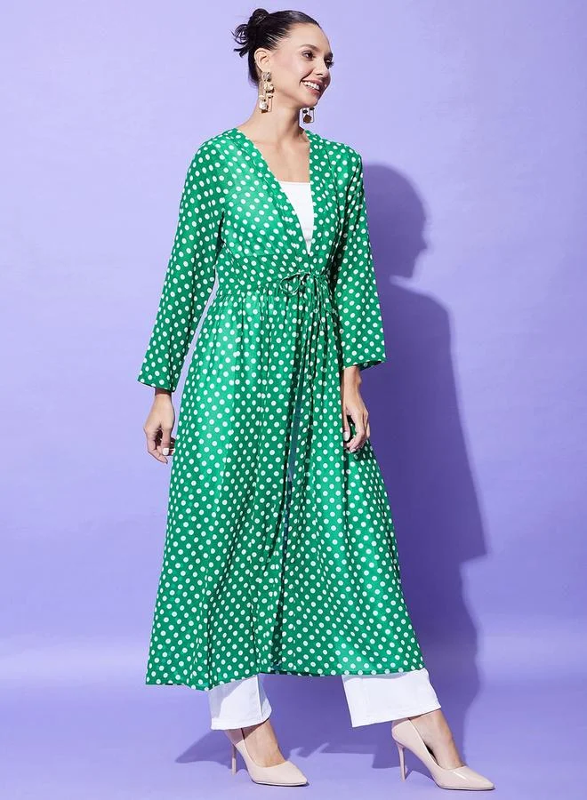 StyleStone Stylestone Green Polka Dot Print Long Sleeve Shrug