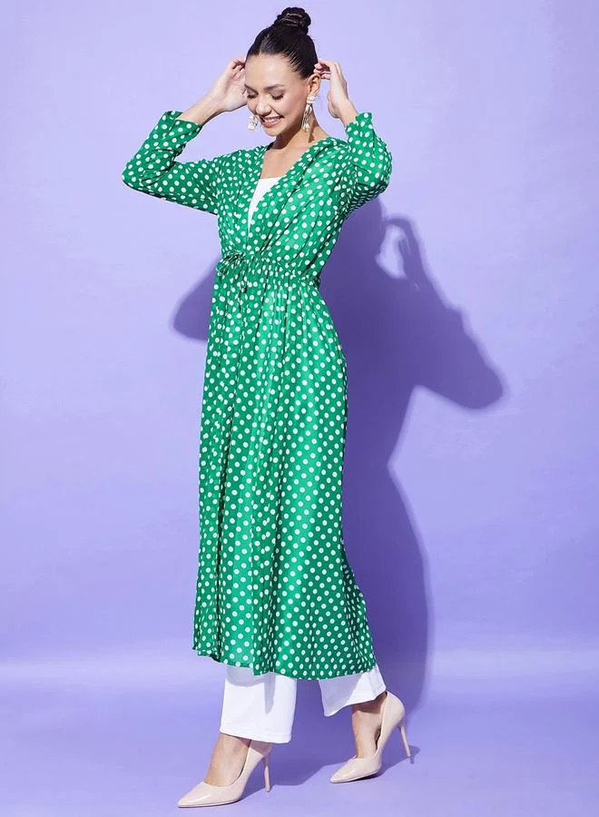 StyleStone Stylestone Green Polka Dot Print Long Sleeve Shrug
