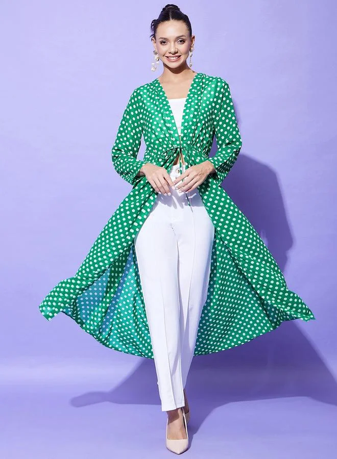 Stylestone Green Polka Dot Print Long Sleeve Shrug